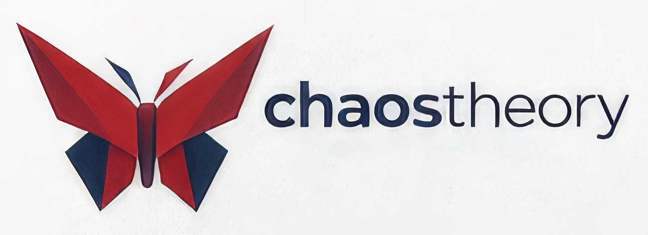 chaostheory logo: a red and navy origami butterfly